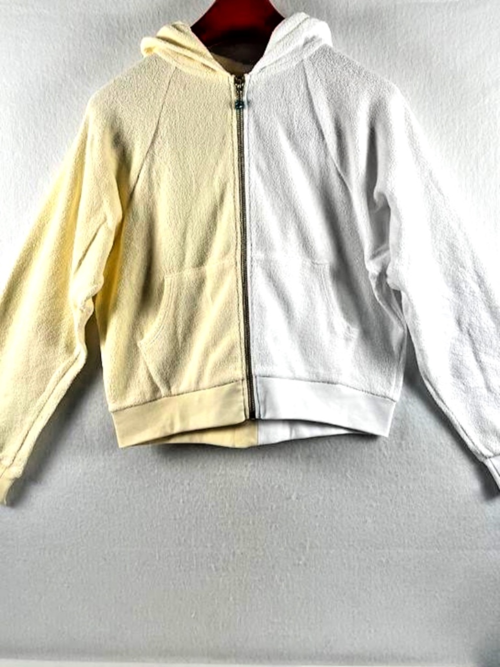 NWT Donni Colorblock Duo Terry Zip-Up Hoodie Sweatshirt Yellow White M USA Made